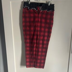 Red and Black Plaid Casual Pants